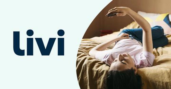 Livi logo with girl laying down in bed on her phone